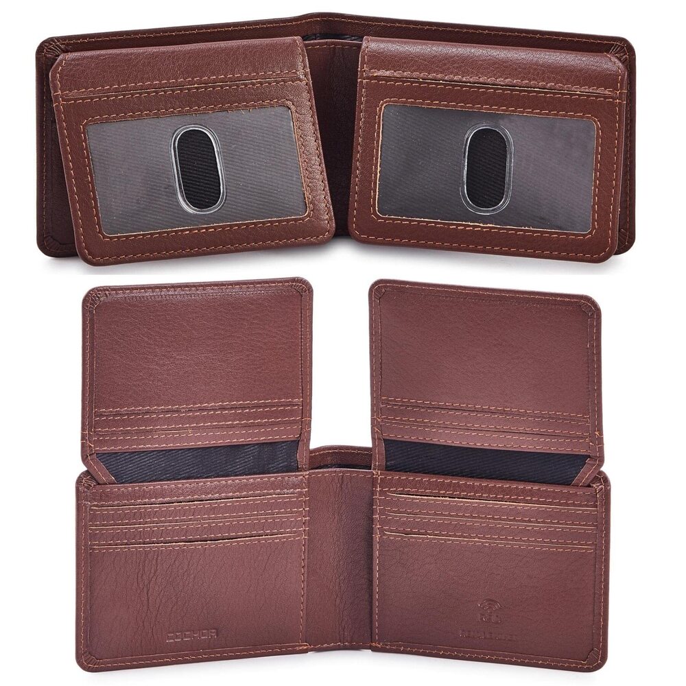 8554 Wallet Real Leather Bifold RFID Blocking High Capacity Card Case